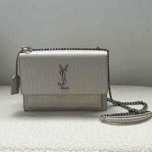 YSL Sunset Medium Bag in Icy White